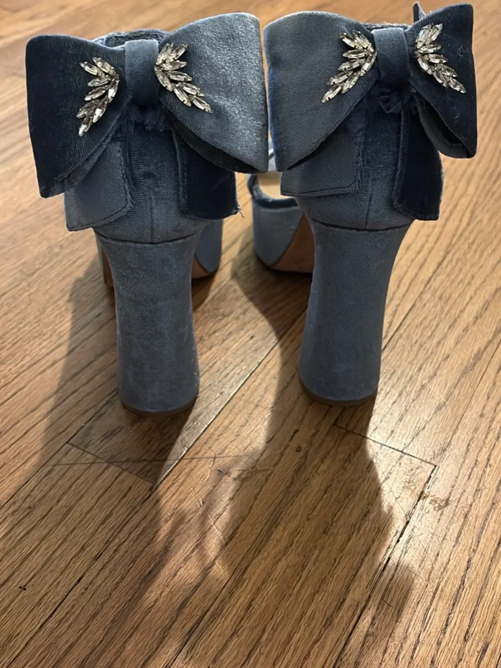 ANTONIO MELANI Blue Velvet Ankle-Strap Block Heels